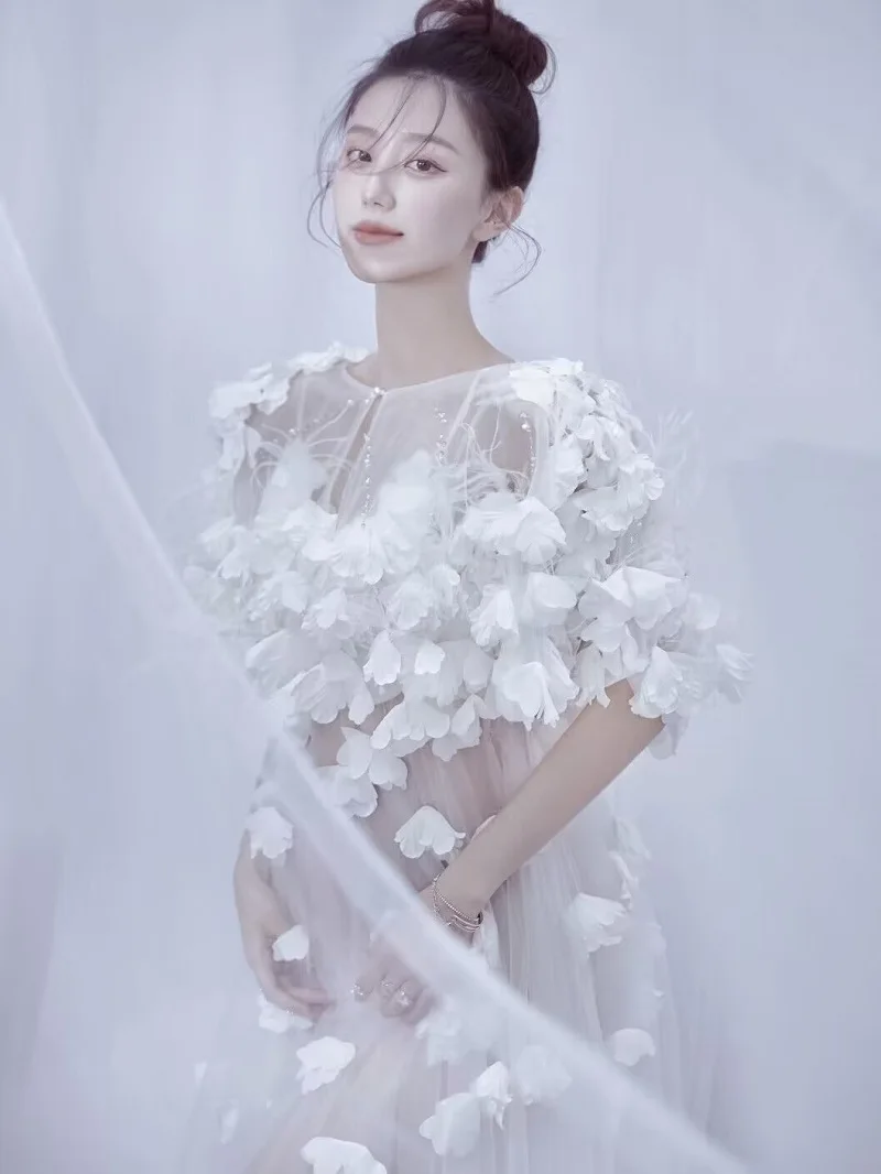 Women's Maternity Photo Shoot Tulle Floral Pregnant Photography Props Long Tulle Maxi Dress Send Underpant - imagen 2