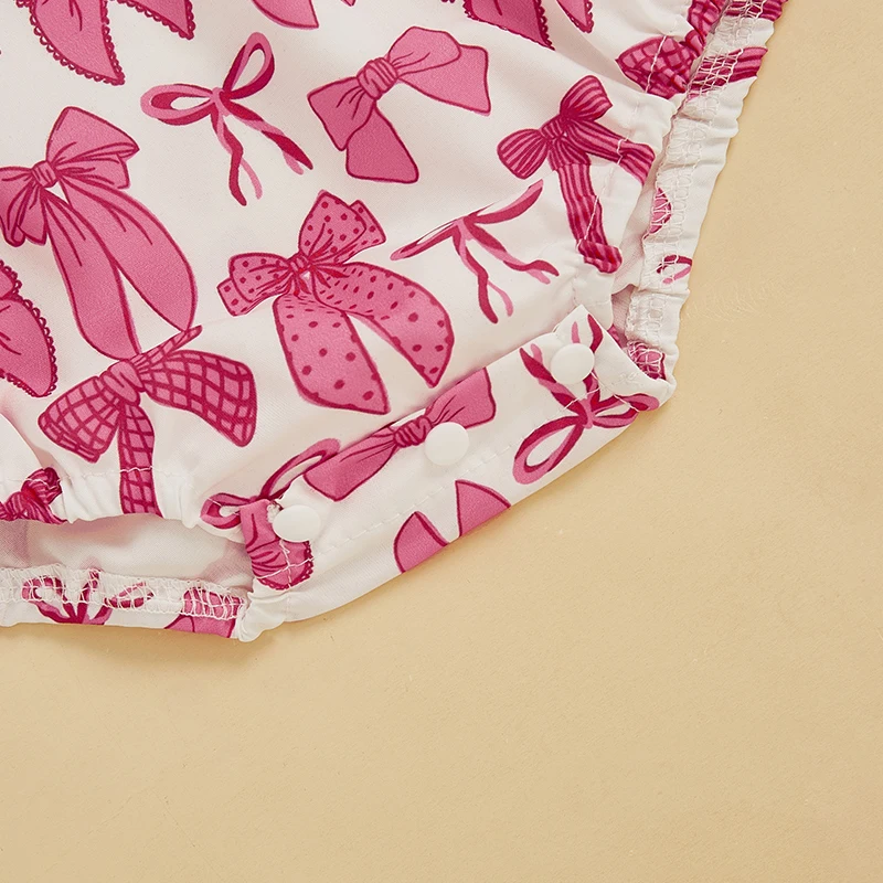 Suefunskry Mamelucos para niñas con letras bordadas y lazo/estampado floral, cuello redondo, manga con mosca, monos para bebés - imagen 4