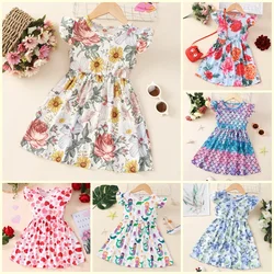 Vestido ligero de algodón estampado floral manga corta niña verano