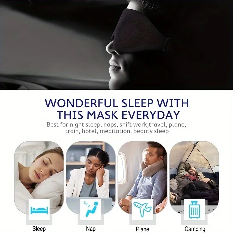 Mascarilla para dormir contorneada en 3D, cubierta suave y cómoda para sombra de ojos con bloqueo de luz para viajes, siesta, ayuda para dormir en viajes - imagen 5