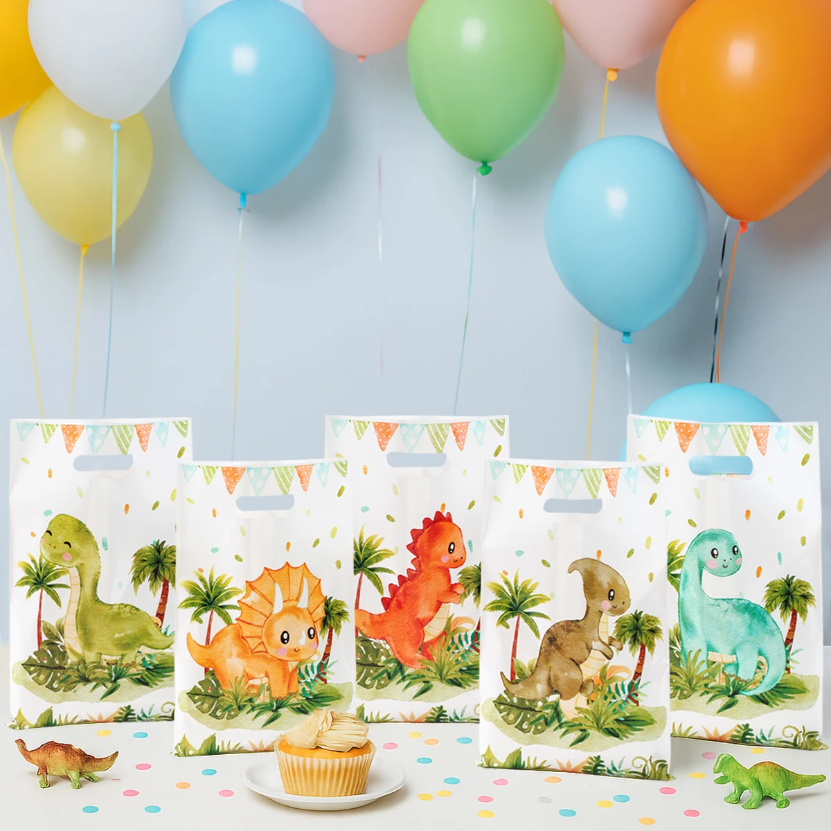 Bolsas de regalo con dinosaurios para cumpleaños infantiles