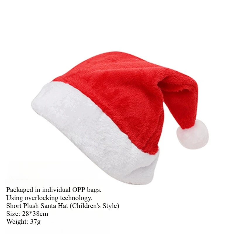 Gorros de Papá Noel rojos de felpa cortos de primera calidad de alta gama para adultos y niños, decoración y suministros para fiesta de Navidad, 2 uds. - imagen 3