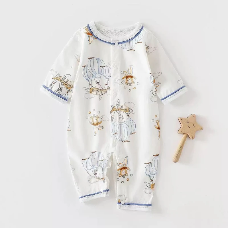 Pelele fino de manga larga de algodón 100% para bebé, monos de tacto fresco para verano, mono transpirable con estampado de dibujos animados bonitos para niños y niñas