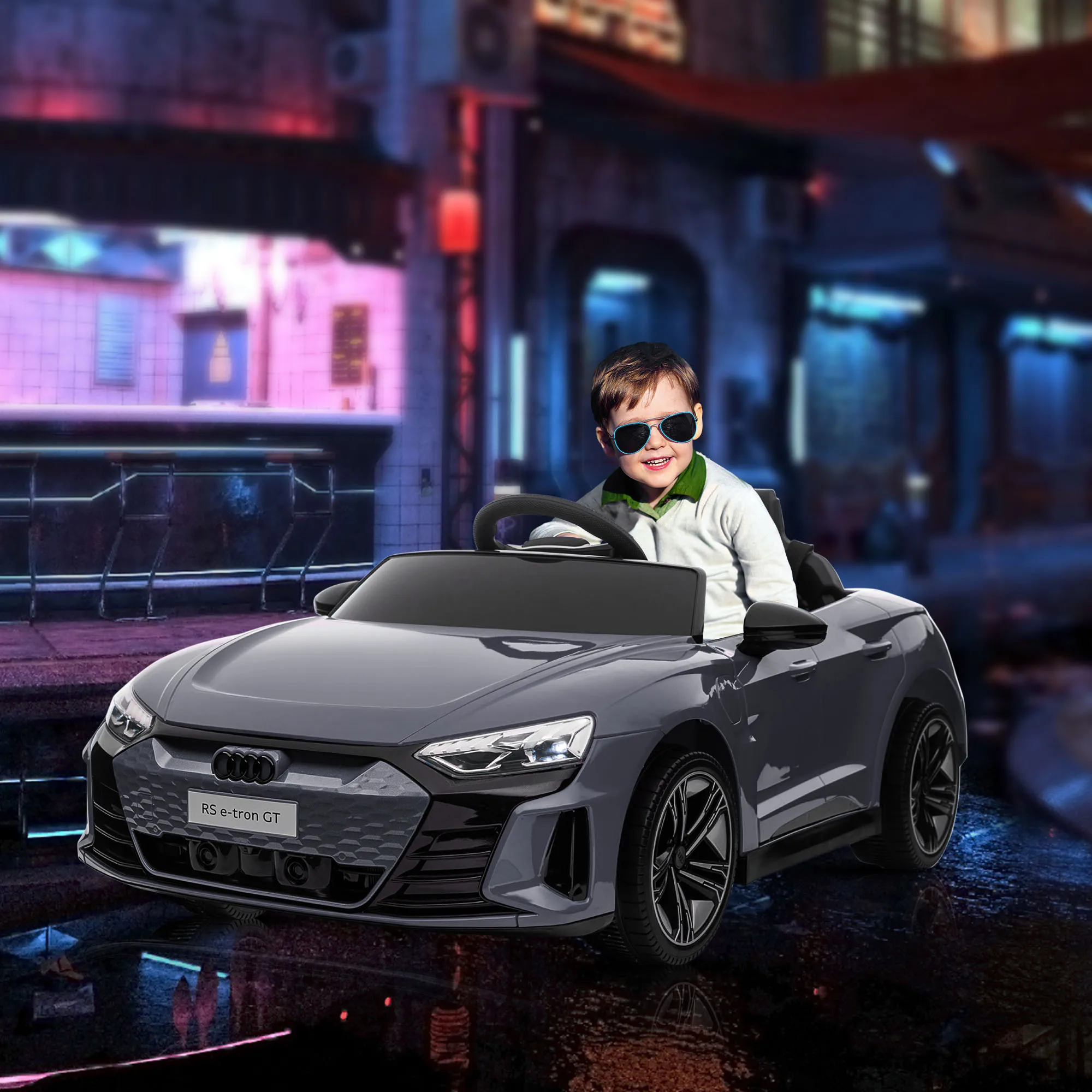 HOMCOM Coche Eléctrico para Niños de +3 Años AUDI RS e-tron GT Coche de Batería 12V con Mando a Distancia Faros LED Bocina Música USB y Apertura de Puerta 3-5 km/h - imagen 2