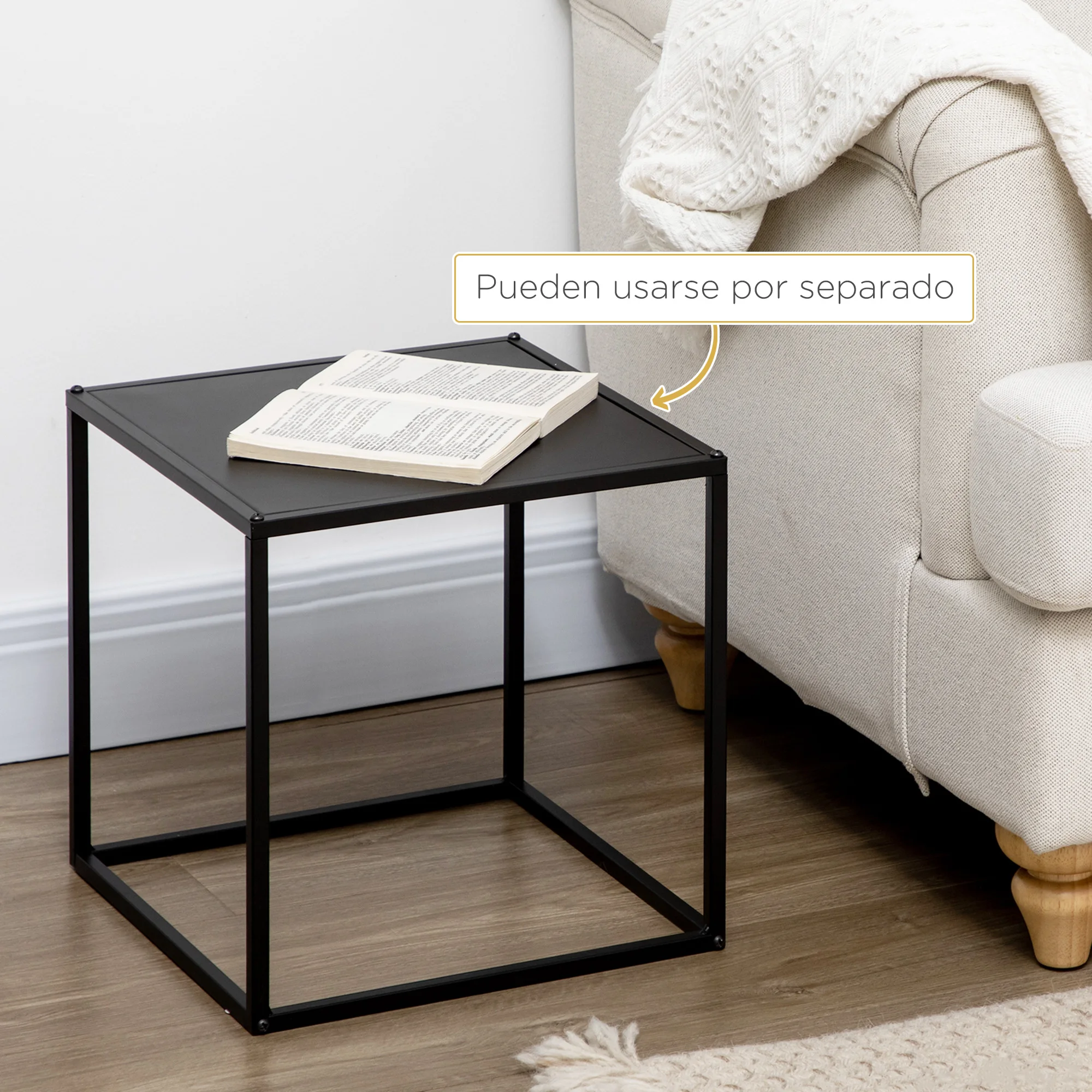 HOMCOM Juego de 2 Mesas Nido, Mesas de Centro para Salón Cuadradas, Material de Acero, para Dormitorio y Oficina, Grande 40 cm, Pequeña 35 cm, Negro - imagen 5