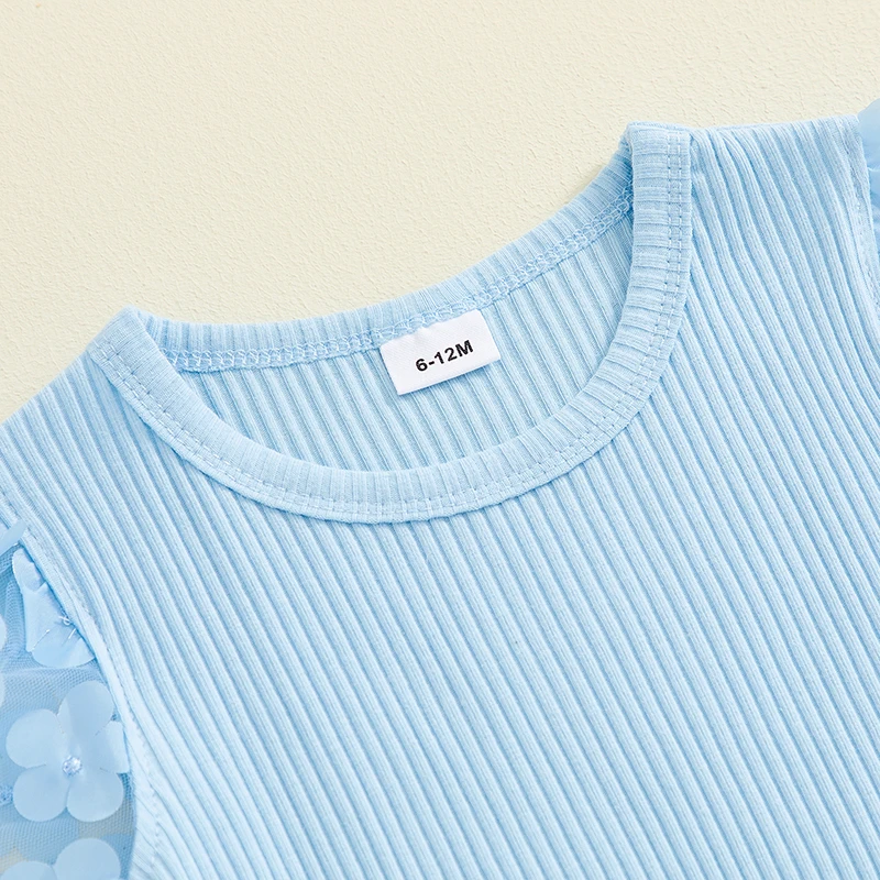 SUNSIOM-ropa de verano para niñas pequeñas, trajes de 2 piezas, Tops acanalados de manga de malla, conjunto de falda con estampado Floral de tablero de ajedrez - imagen 5