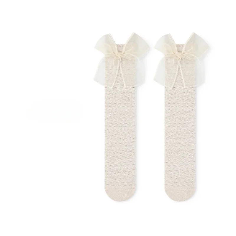 Calcetines de pantorrilla con lazo ultrafino de verano para niños y niñas, calcetines escolares de algodón suave con lazo de moda coreana Jacquard para niños - imagen 4