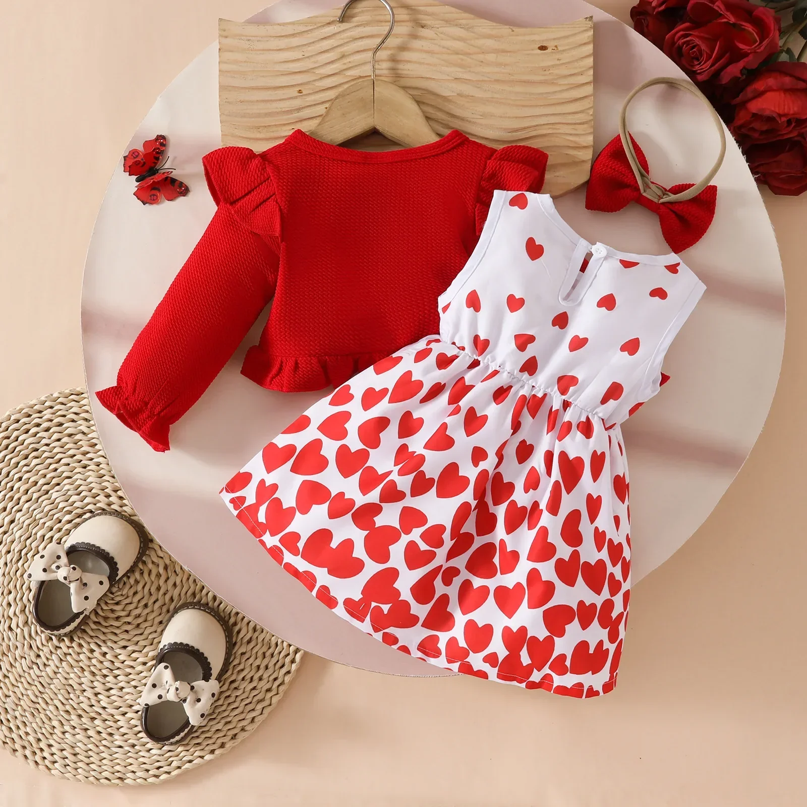 MILANCEL, nuevo conjunto de ropa de otoño para bebé de 6M-3Y, cárdigan bonito con lazo de amor para niñas + vestido, traje dulce para niños - imagen 3