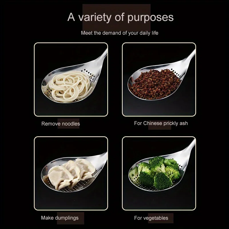 Cuchara espumadera coladora de acero inoxidable duradera grande, cuchara coladora de alimentos resistente para freír y cocinar, utensilios de cocina, 1 ud. - imagen 5