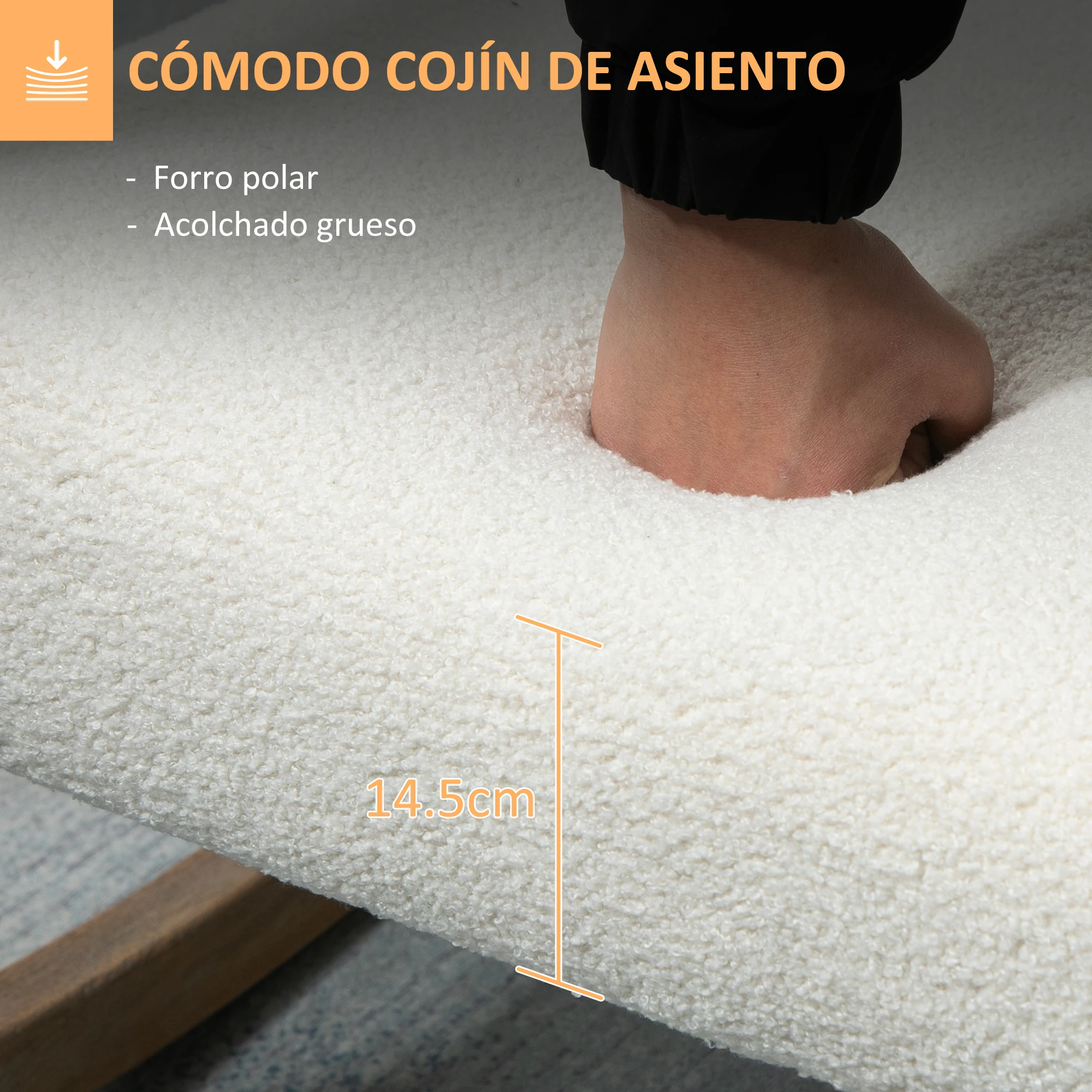 HOMCOM Silla Mecedora Tapizada en Forro Polar Sillón Balancín Relax con Asiento Acolchado Reposabrazos y Pies de Madera de Caucho para Salón Dormitorio 60x81x71 cm - imagen 5