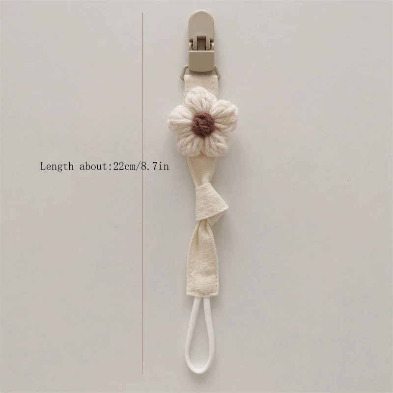 Clip para chupete de bebé estilo Ins, cadena de chupete de flores tejida creativa, chupete para recién nacido, cadena de cuerda antipérdida para dentición - imagen 5