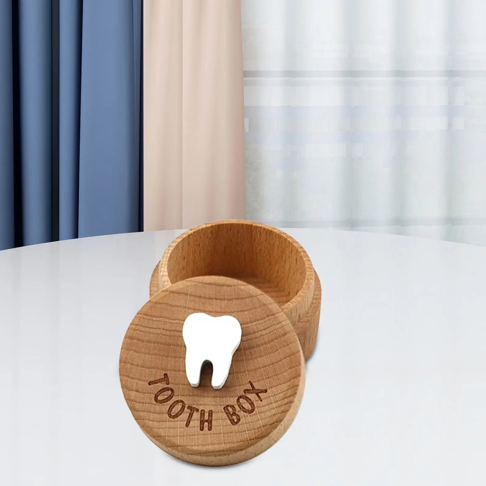 Baby Tooth Saver Box Wooden Circle Container Organizer for Kids Fetal Hair Collection Birthday Present
