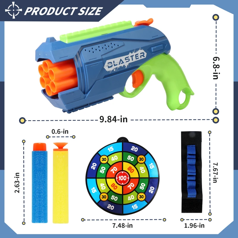 Pistola de balas blandas de 6 disparos para niños con 20 balas, pulsera de objetivo, pistola de juguete Manual, juegos de disparos para interiores y exteriores, regalos para niños - imagen 2