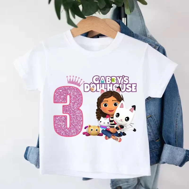 Casas de muñecas Kawaii Gabby, Camiseta de algodón para niñas, camisetas de manga corta, ropa de dibujos animados de verano para niños, camiseta bonita de Anime para niños, regalos 2025 - imagen 5