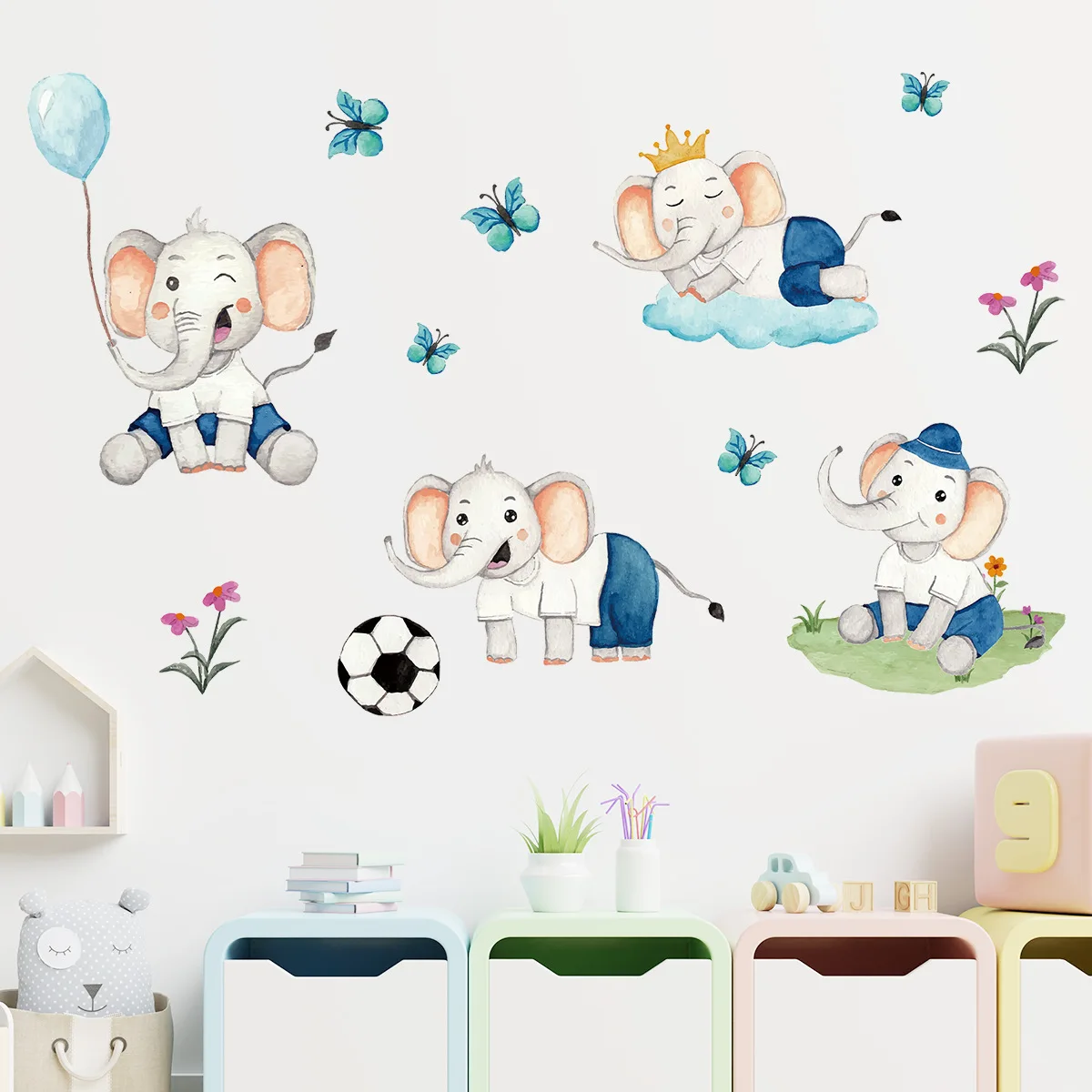 Pegatinas de pared de elefante bebé de dibujos animados, pegatinas de decoración para habitación de niños, calcomanías para guardería, papel tapiz artístico de pared para aula y jardín de infantes - imagen 5