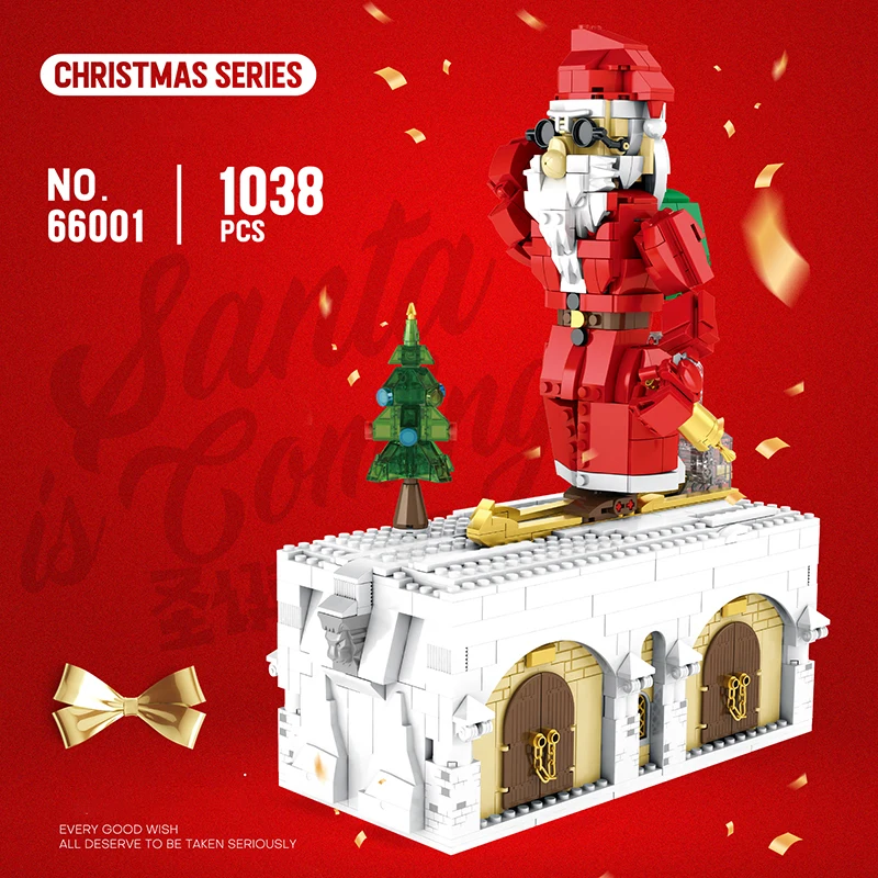 1038 Uds. Bloques de construcción de Papá Noel caja mecánica ladrillos de accionamiento Manual decoraciones creativas de escritorio juguete DIY para niños regalos de navidad - imagen 4