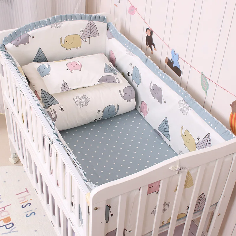 Juego de cama para bebé, 100% de algodón, parachoques para cuna de dibujos animados, Sábana para recién nacidos, funda nórdica, Protector de cama para niño, juego de cama para cuna lavable para bebé - imagen 2