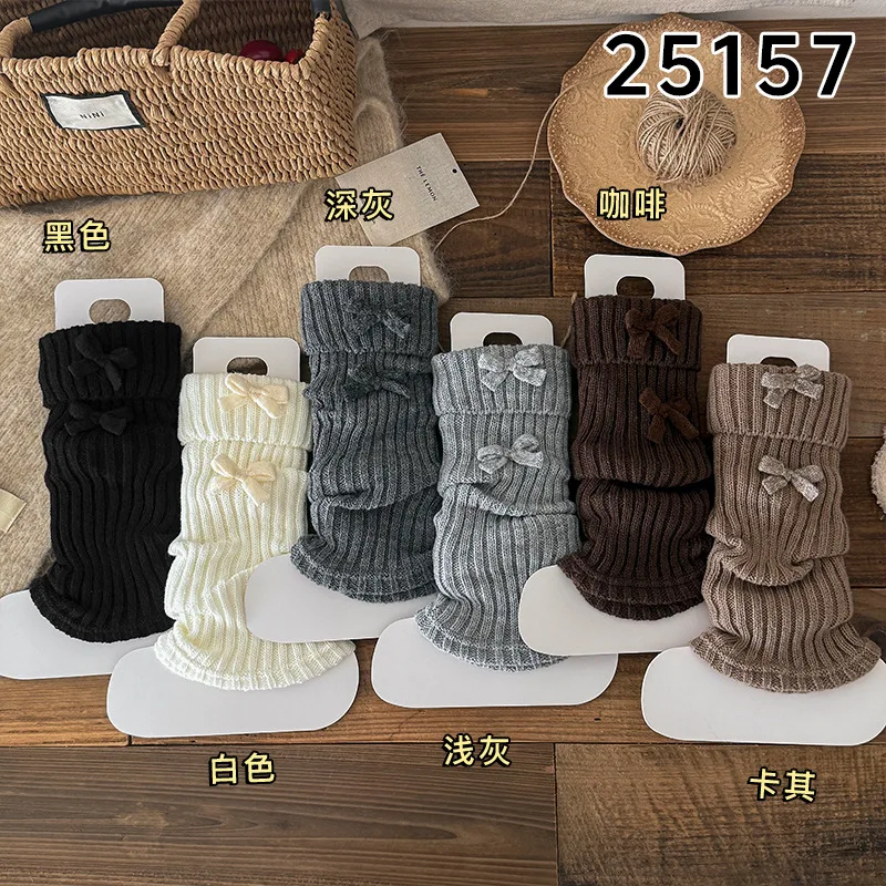 Botas de algodón para niñas, calcetines apilables, cubierta de otoño e invierno, lazo grueso, cálido, Color café, calcetines coreanos hasta la pantorrilla para niñas - imagen 5