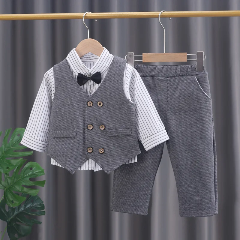 Primavera otoño moda ropa de bebé traje niños chaleco camisa pantalones 3 unids/set ropa infantil disfraz para niños chándales - imagen 3