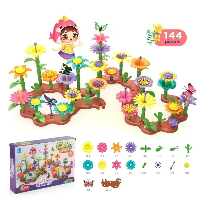 Juego de construcción de jardín de flores para niña, bloques apilables de flores Diy, ramo de ladrillos para niños pequeños, desarrollo para chico de 4, 5 y 6 años, conjunto de regalos - imagen 4