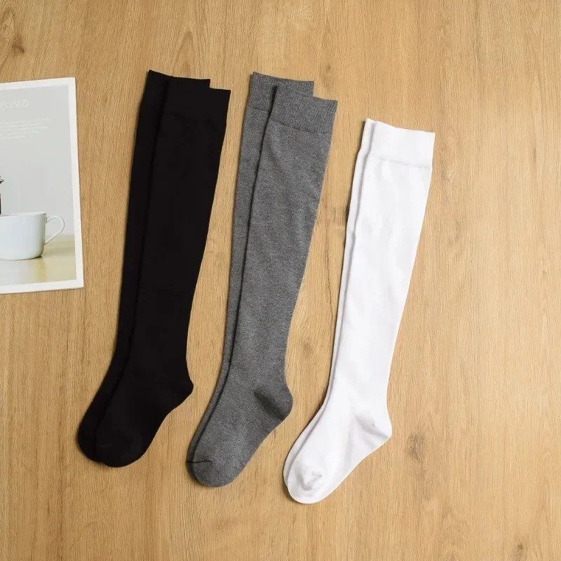 Calcetines altos de algodón para niños y niñas, medias por encima de la rodilla informales negras a la moda para la escuela, calcetines largos elásticos para niños para primavera y otoño - imagen 3