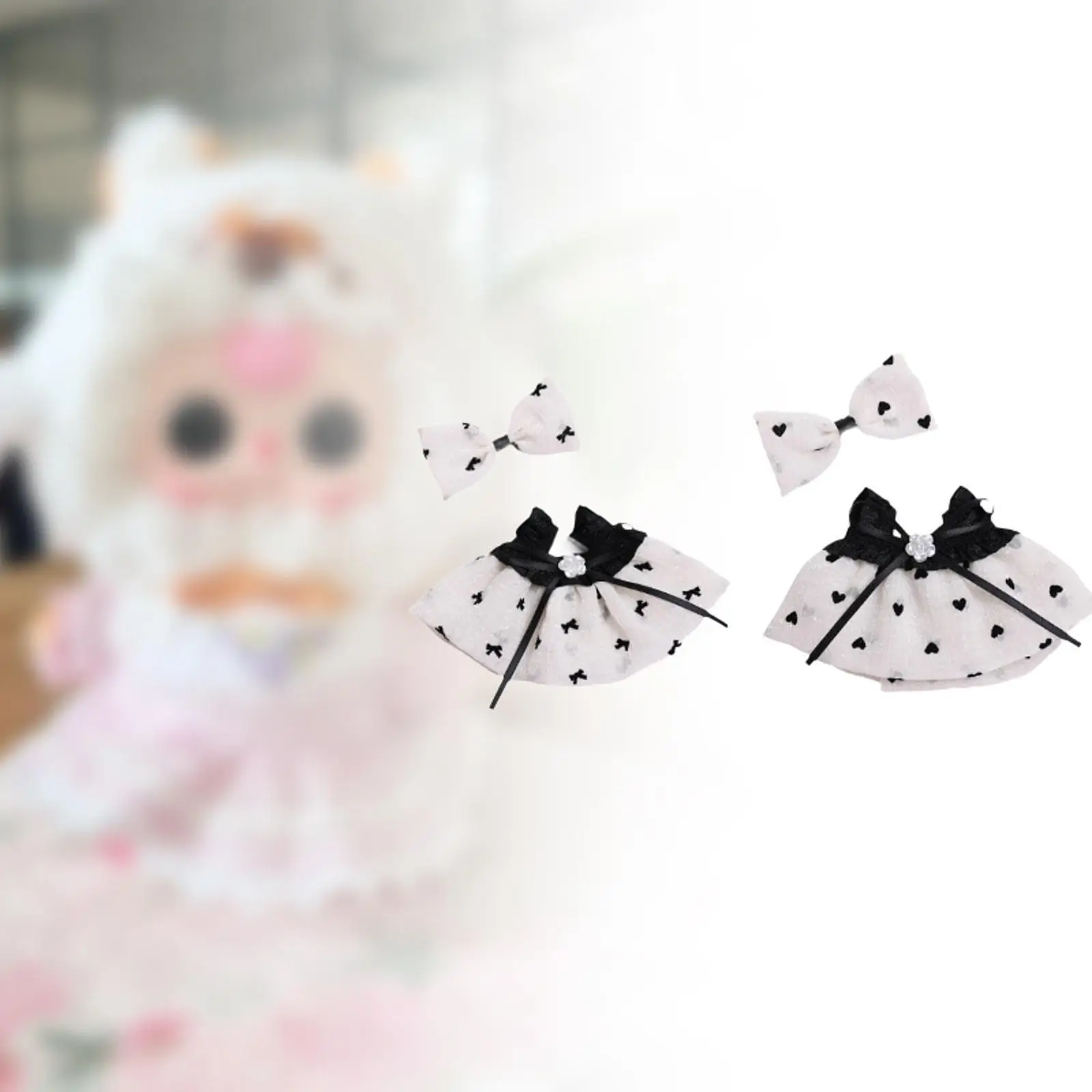 2x Fashion Dolls Dress and Bow Hairpin Miniature Clothes Accessories Costume for