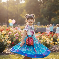 Vestido de niña princesa floral con bolso