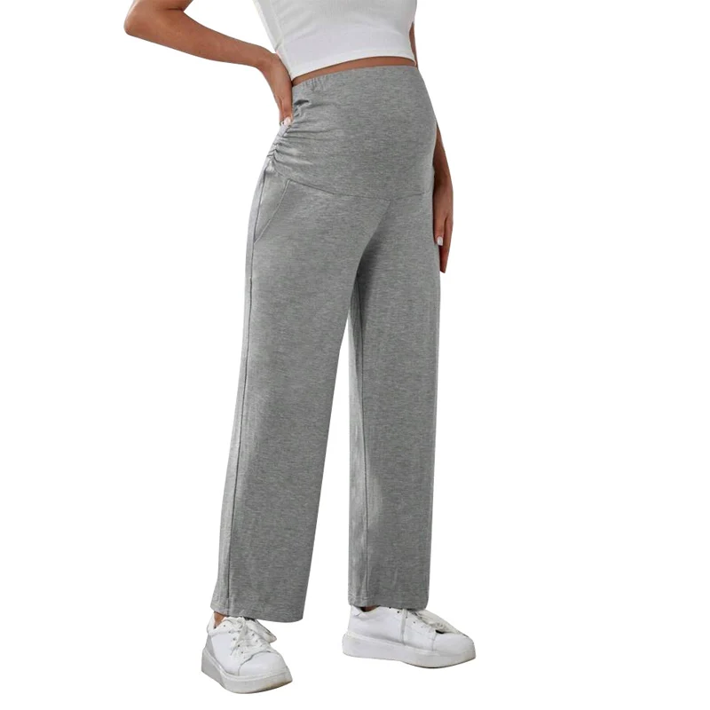 Cómodos pantalones casuales de maternidad con bolsillos pantalones de chándal elásticos para embarazo para el vientre diseño de ajuste suelto para mujeres embarazadas - imagen 5
