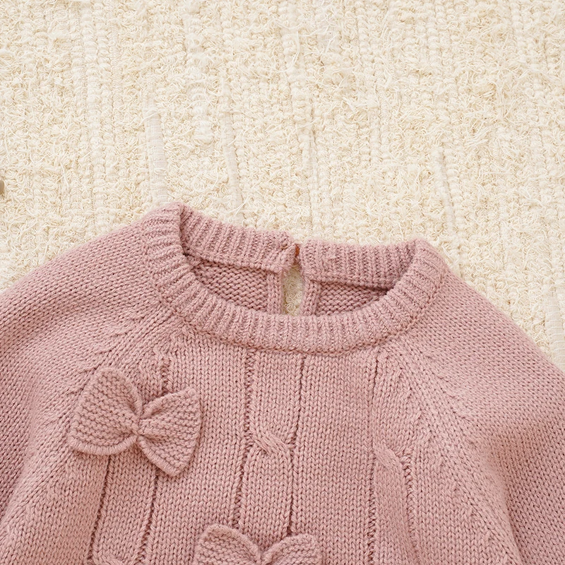 Conjunto de 2 piezas de punto cálido para invierno para niñas pequeñas, suéter de manga larga de algodón + Pantalones, prendas de vestir rosas, trajes de punto infantiles - imagen 3