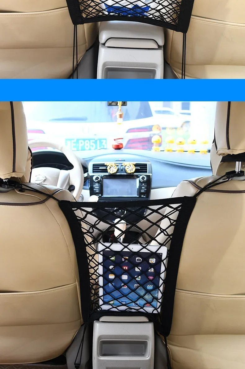 Nuevo organizador negro para asiento trasero de coche, bolsa de red de malla elástica para almacenamiento entre bolsa, soporte para equipaje, bolsillo para coches de 30x25CM - imagen 4