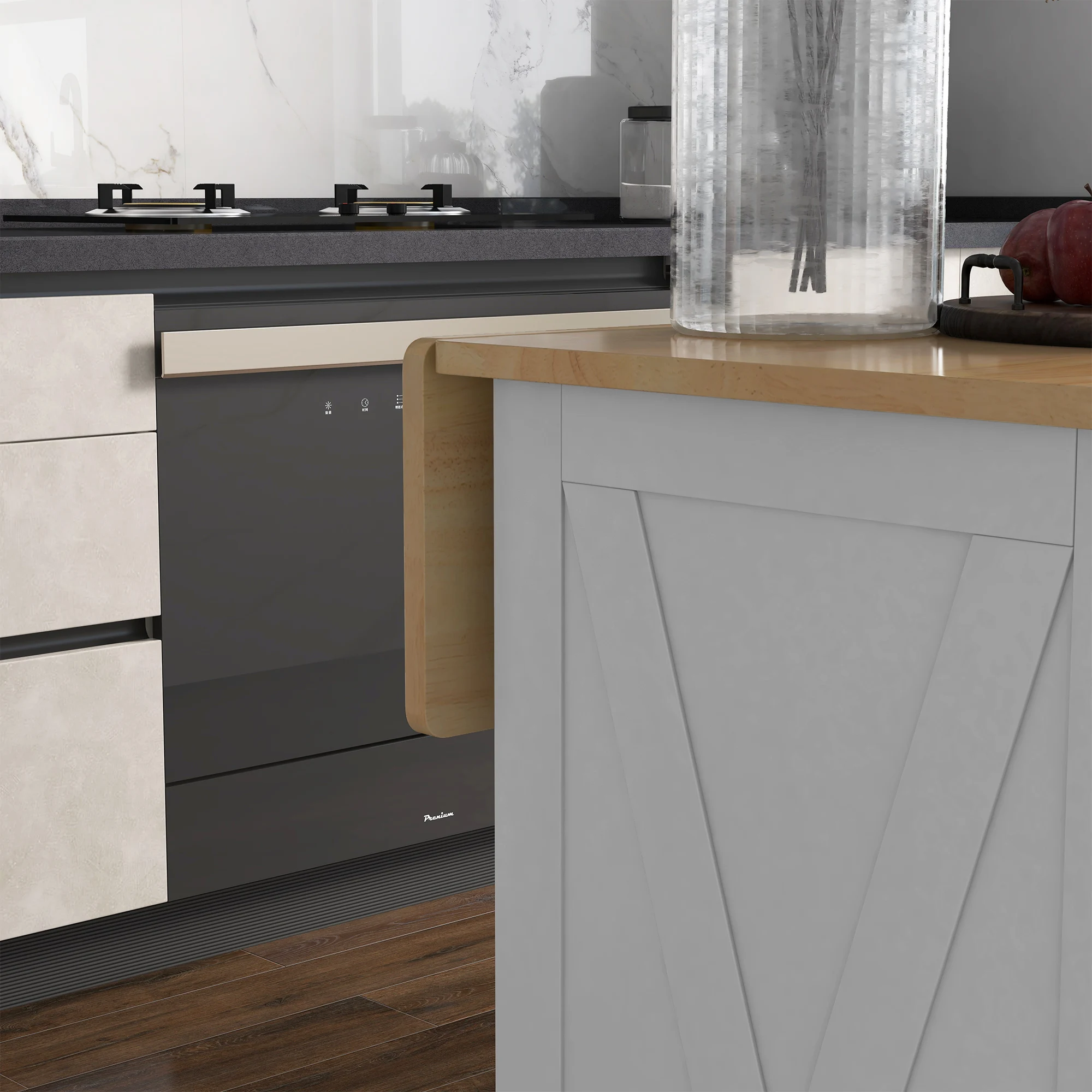 HOMCOM Isla de Cocina Carro de Cocina con Encimera de Madera Plegable 2 Puertas 2 Cajones Estante Ajustable y 4 Ruedas 105x60x90,5 cm Blanco - imagen 5