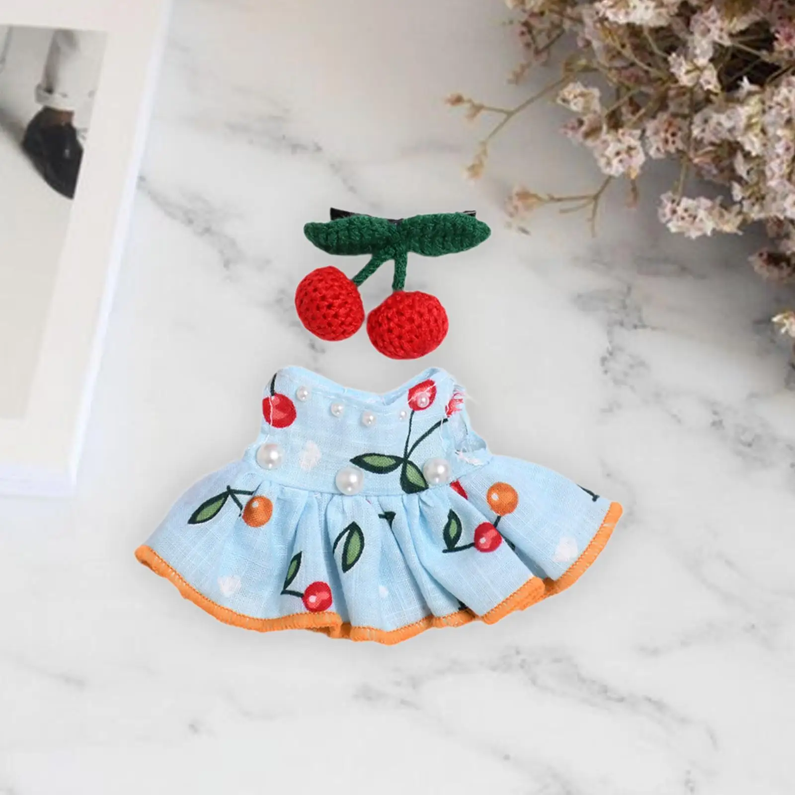 Cute 15cm Pendant Doll Clothes Dress with Hair Accessory Handmade Little Girls Gift Girl Doll Outfits for 15cm Pendant Doll