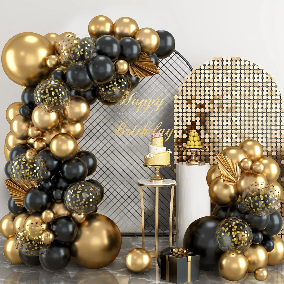 Arco de Globos dorados metálicos, Kit de guirnaldas de Globos dorados y negros, decoración para boda, graduación, Baby Shower, decoración para fiesta de cumpleaños, Globos