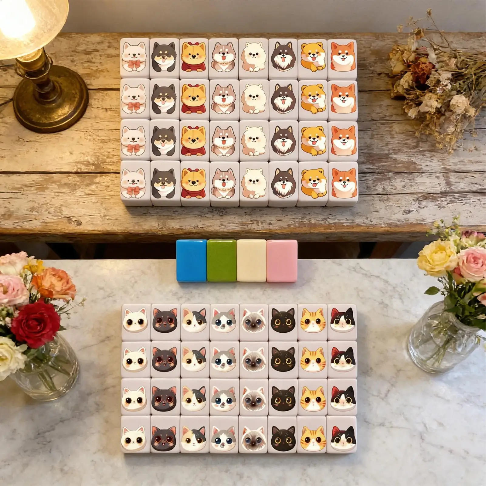 Fichas de Mahjong con patrón de banderas