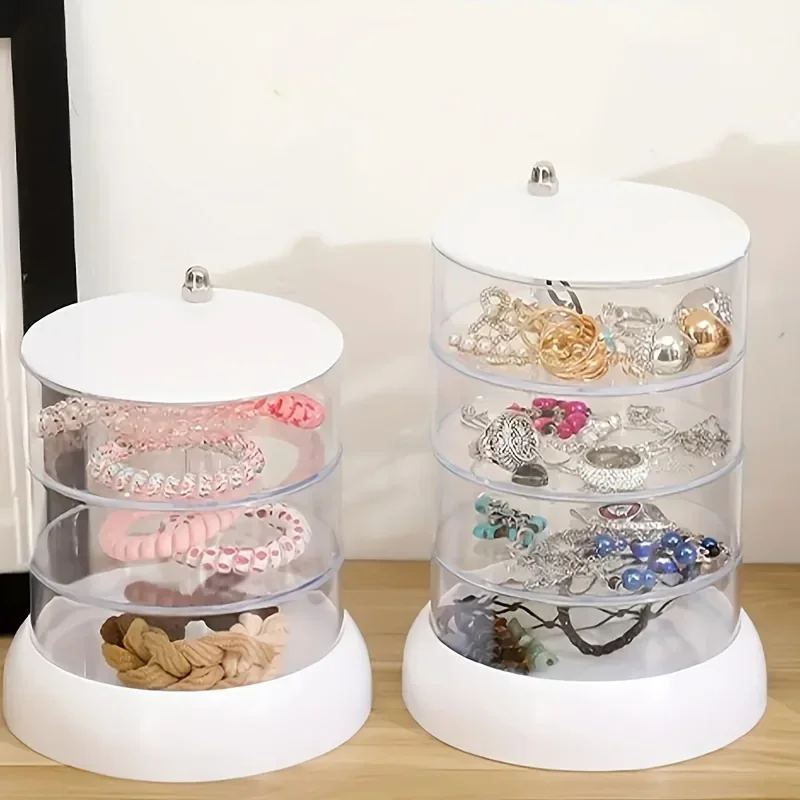 Caja de joyería redonda transparente giratoria multicapa para pendientes, collares, pulseras, estante de exhibición, caja de almacenamiento de joyería - imagen 3