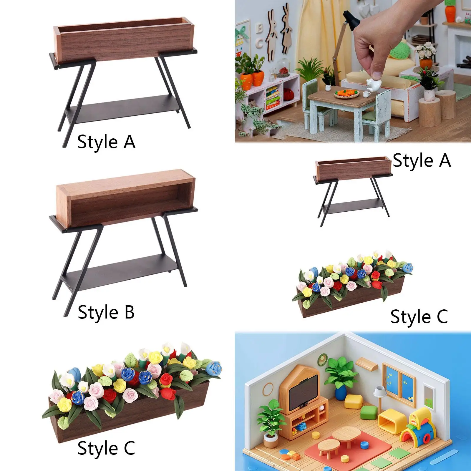 Miniature Flowerpot Stand Miniature House Furniture Accessory Potted Rack