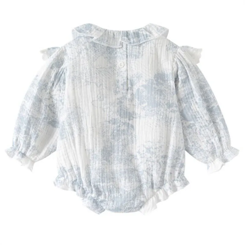 Ropa de primavera y otoño para niñas recién nacidas, monos de manga larga de algodón con estampado de princesa bonita de estilo chino y pelele de una pieza para bebé B088 - imagen 3