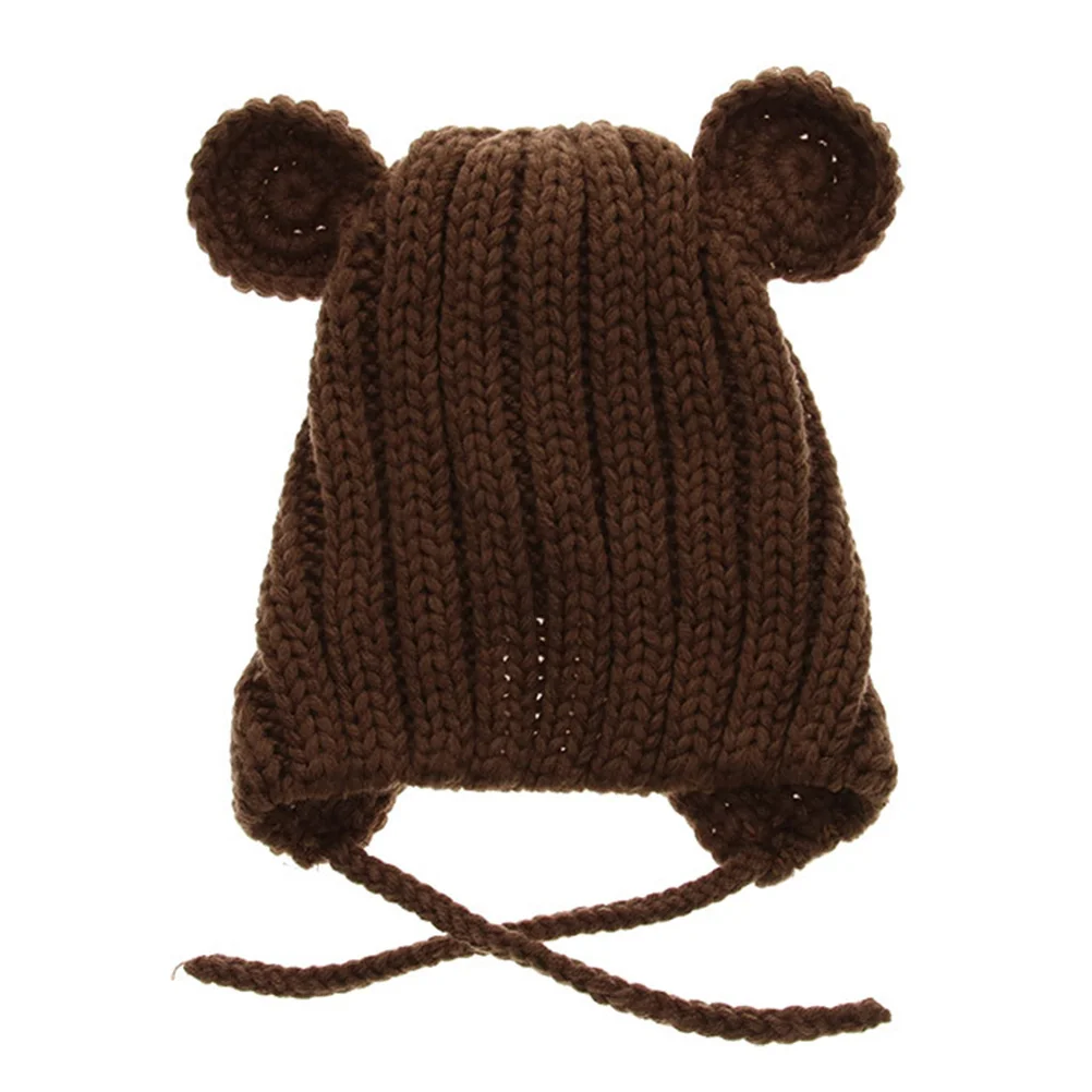 Gorro de lana tejido con orejas de oso para niños, gorro de ganchillo para bebé, gorro de lana cálido para otoño e invierno, gorro con orejeras de punto grueso - imagen 5