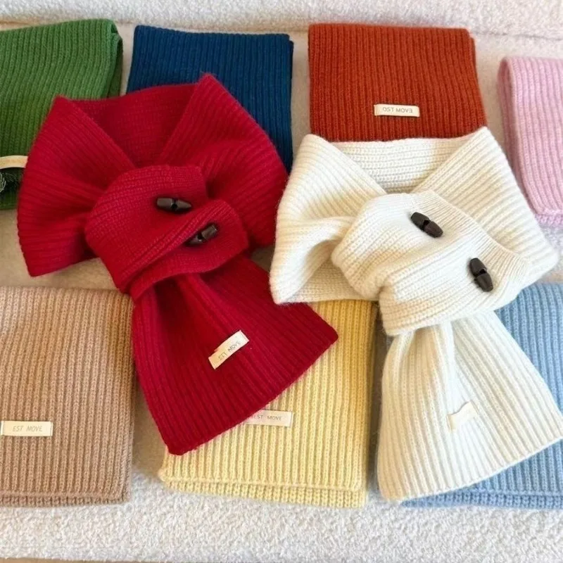 Bufanda de punto con botones de estilo coreano, calentador de cuello con nudo cruzado de invierno, cuello falso suave y agradable para la piel, corbatas versátiles para mujer - imagen 2
