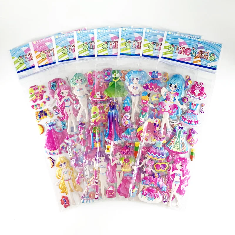 8 hojas/juego de pegatinas de dibujos animados para niñas, bonitas pegatinas 3D de burbujas de espuma DIY para niños, álbum de recortes, regalos de cumpleaños