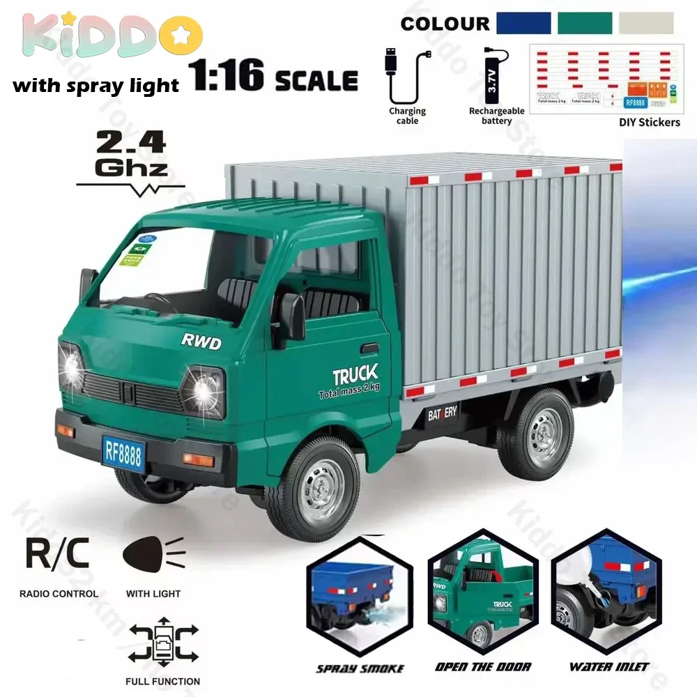 KF21 RC coche transfronterizo 1/16 2,4G con luces de pulverización camión de escalada deriva luz LED carga Control remoto vehículo eléctrico juguetes G - imagen 2