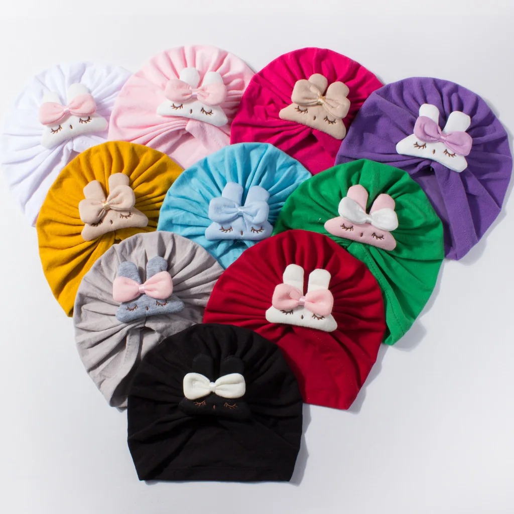 MILANCEL nueva gorra Fetal infantil de primavera 0-12M decoración de lazo de conejito de dibujos animados sombrero con capucha para bebé 10 colores sombrero ventilado para niños pequeños - imagen 2
