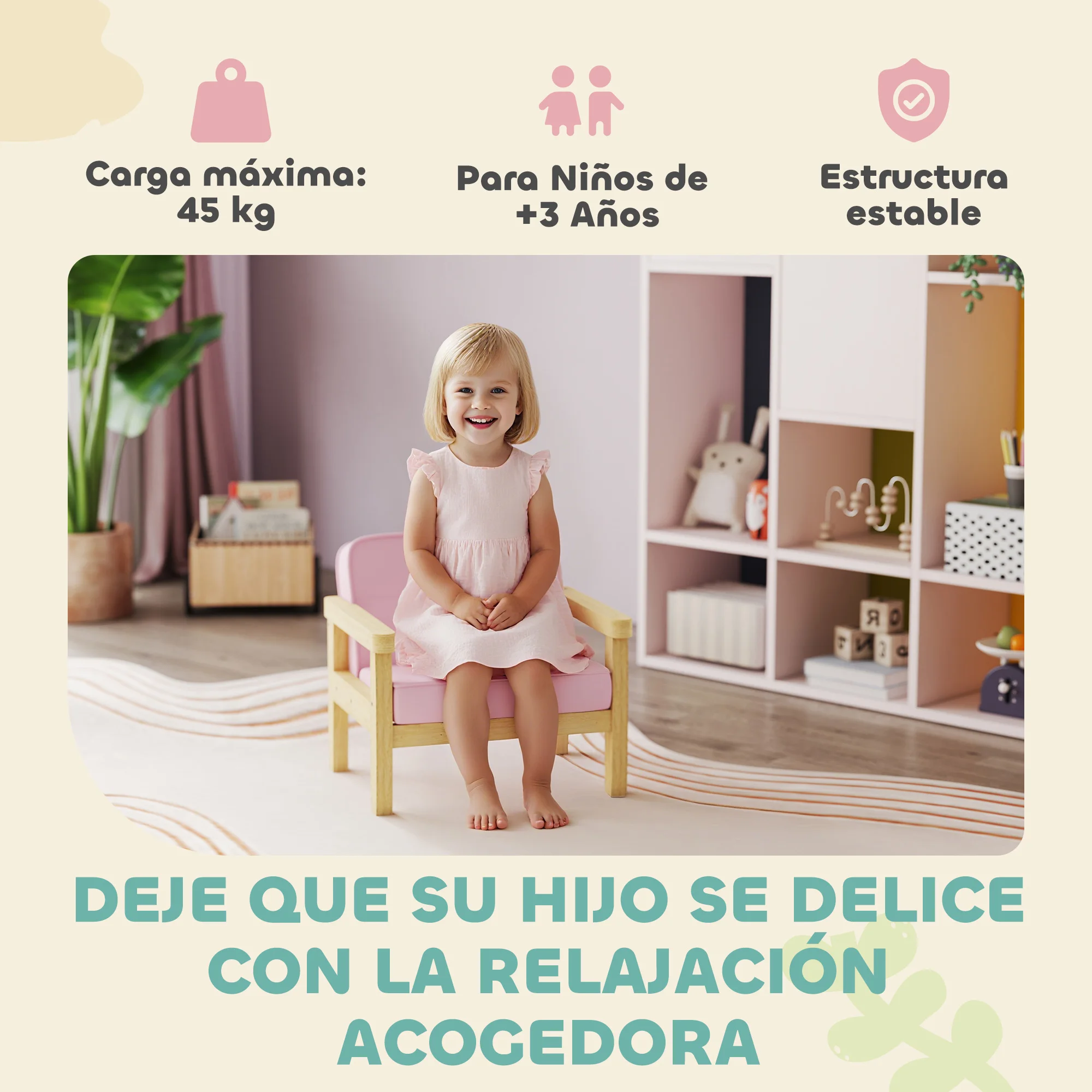 AIYAPLAY Sillón Infantil, Sofá para Niños de +3 Años, con Tejido Suave de Pana, Estructura de Madera, Asiento y Respaldo Acolchado, Reposabrazos, Carga 45 kg, 46,5x44x45 cm, Rosa - imagen 4