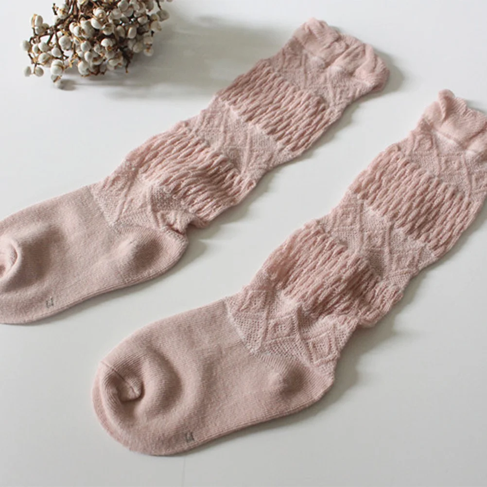 5 pares de calcetines hasta la rodilla para bebé, medias de algodón suaves, elásticas, transpirables, calcetines cálidos para niños pequeños, talla S 0-1 años, blanco y rosa - imagen 5