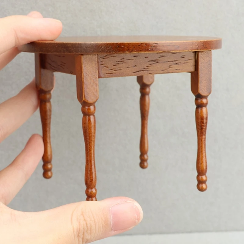 1 Juego de mesa de comedor en miniatura de madera para casa de muñecas a escala 1:12 con 2 sillas, Mini mesa de cocina, muebles modelo, decoración de escena de casa de muñecas - imagen 4