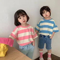 Camisetas de rayas manga corta para niños – Verano con estilo coreano