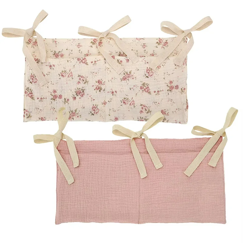 Bolsa colgante de almacenamiento para cuna de bebé, bolsillos dobles de algodón, colgante para cabecera, chupete, pañales, juguetes, organizador, bolsas, Kits de accesorios de cama - imagen 5