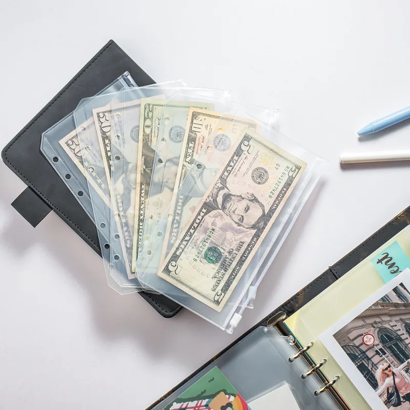 Carpeta con bolsillos A5 A6 A7, carpetas con cremallera para cuaderno de 6 anillas, bolsa impermeable para archivar documentos de hojas de PVC, 1 ud. - imagen 2