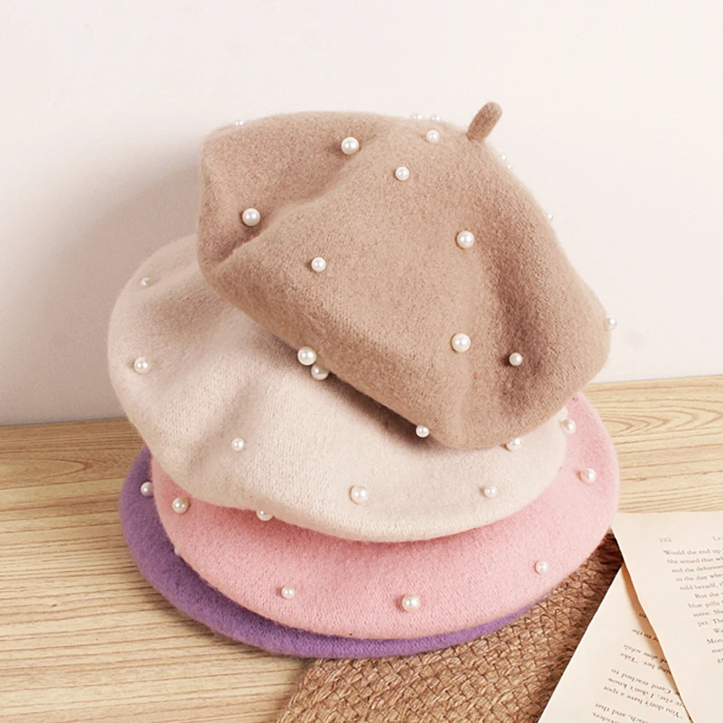 Boina de lana con perlas para bebé – Gorro retro de invierno