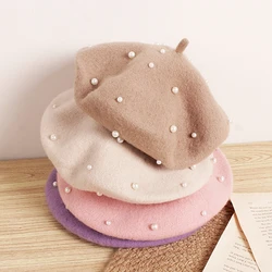 Boina de lana con perlas para bebé – Gorro retro de invierno
